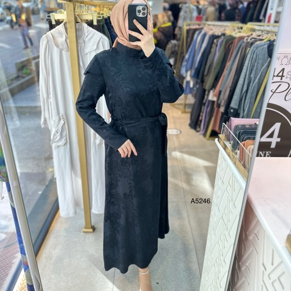 A5246 Desenli Saten Krep Kumaş Elbise - Görsel 7