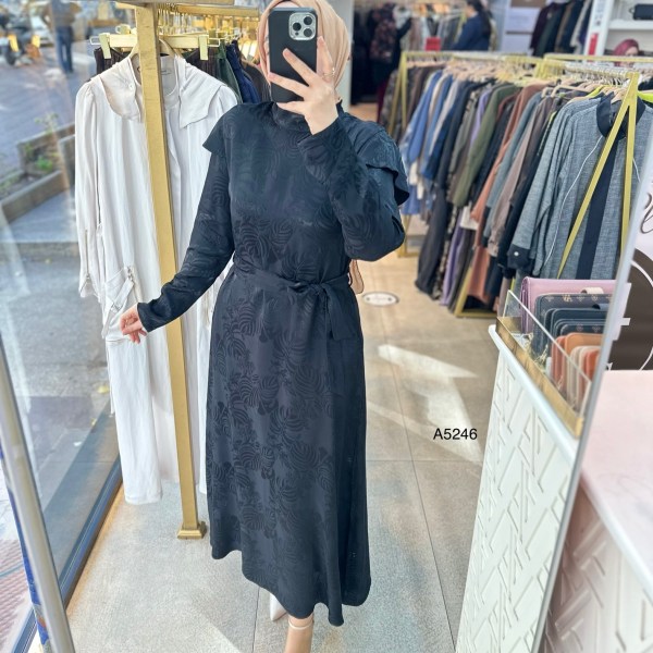 A5246 Desenli Saten Krep Kumaş Elbise - Görsel 8