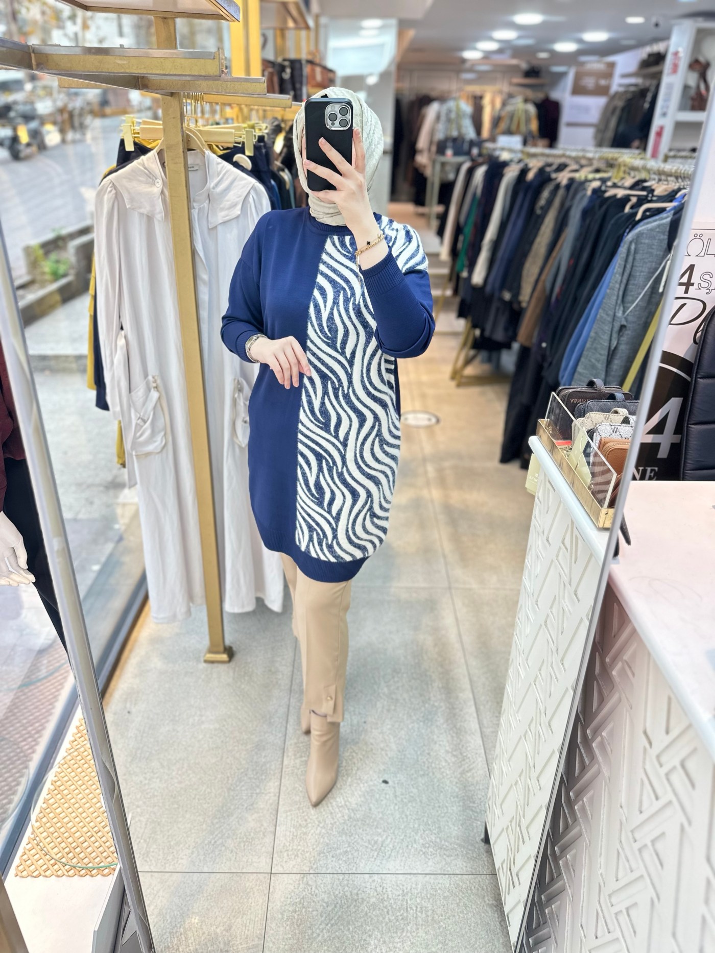 3284 Zebra Desenli Merserize Tunik