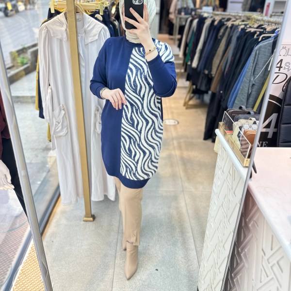 3284 Zebra Desenli Merserize Tunik - Görsel 1