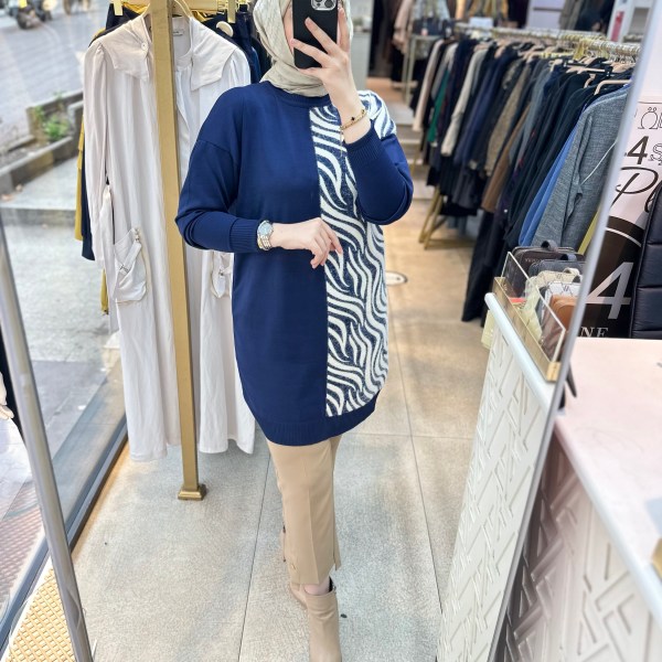 3284 Zebra Desenli Merserize Tunik - Görsel 2