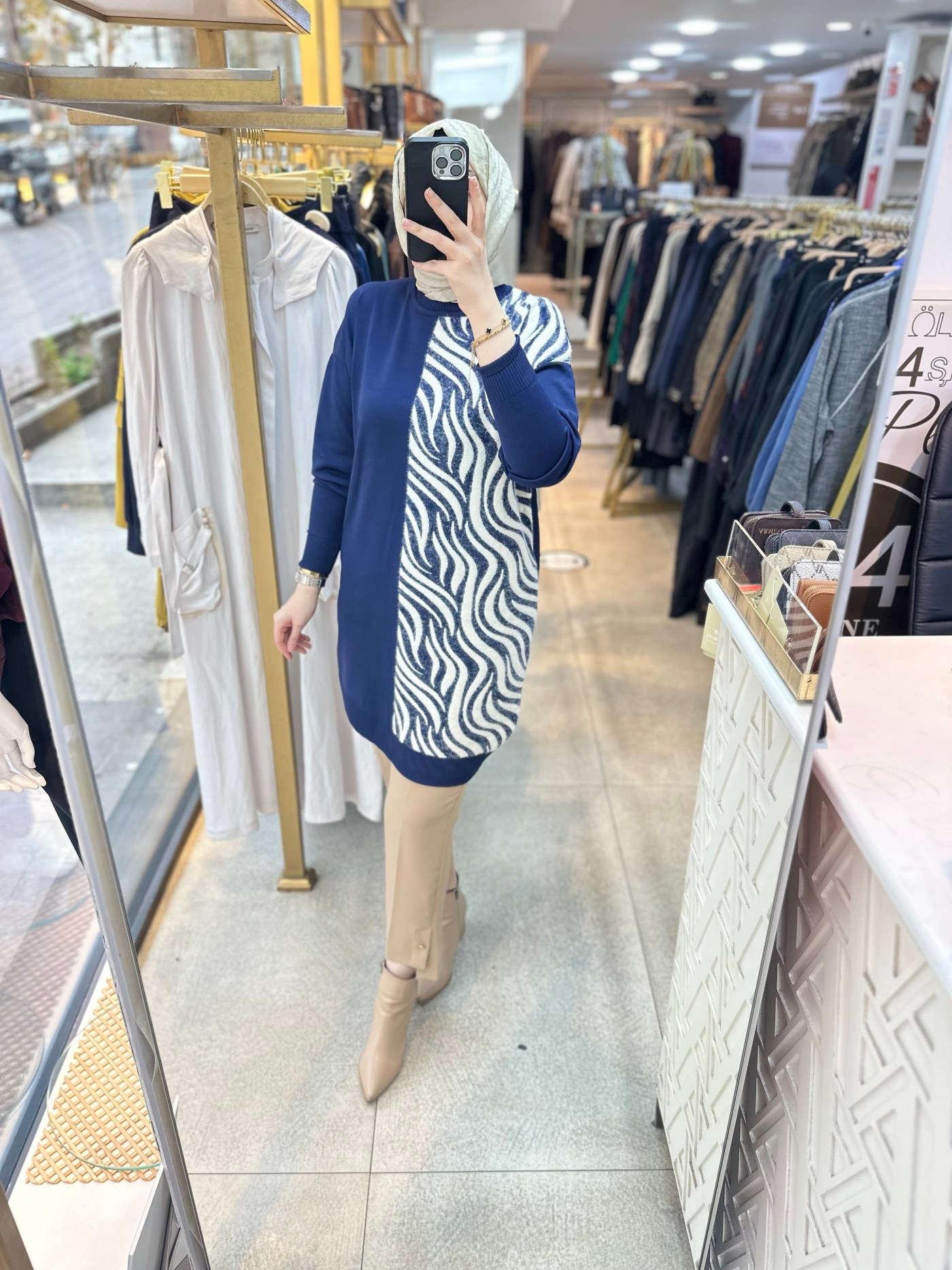 3284 Zebra Desenli Merserize Tunik