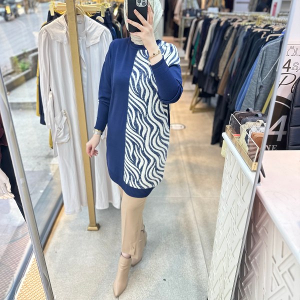 3284 Zebra Desenli Merserize Tunik - Görsel 3