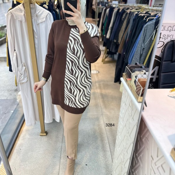 3284 Zebra Desenli Merserize Tunik - Görsel 4