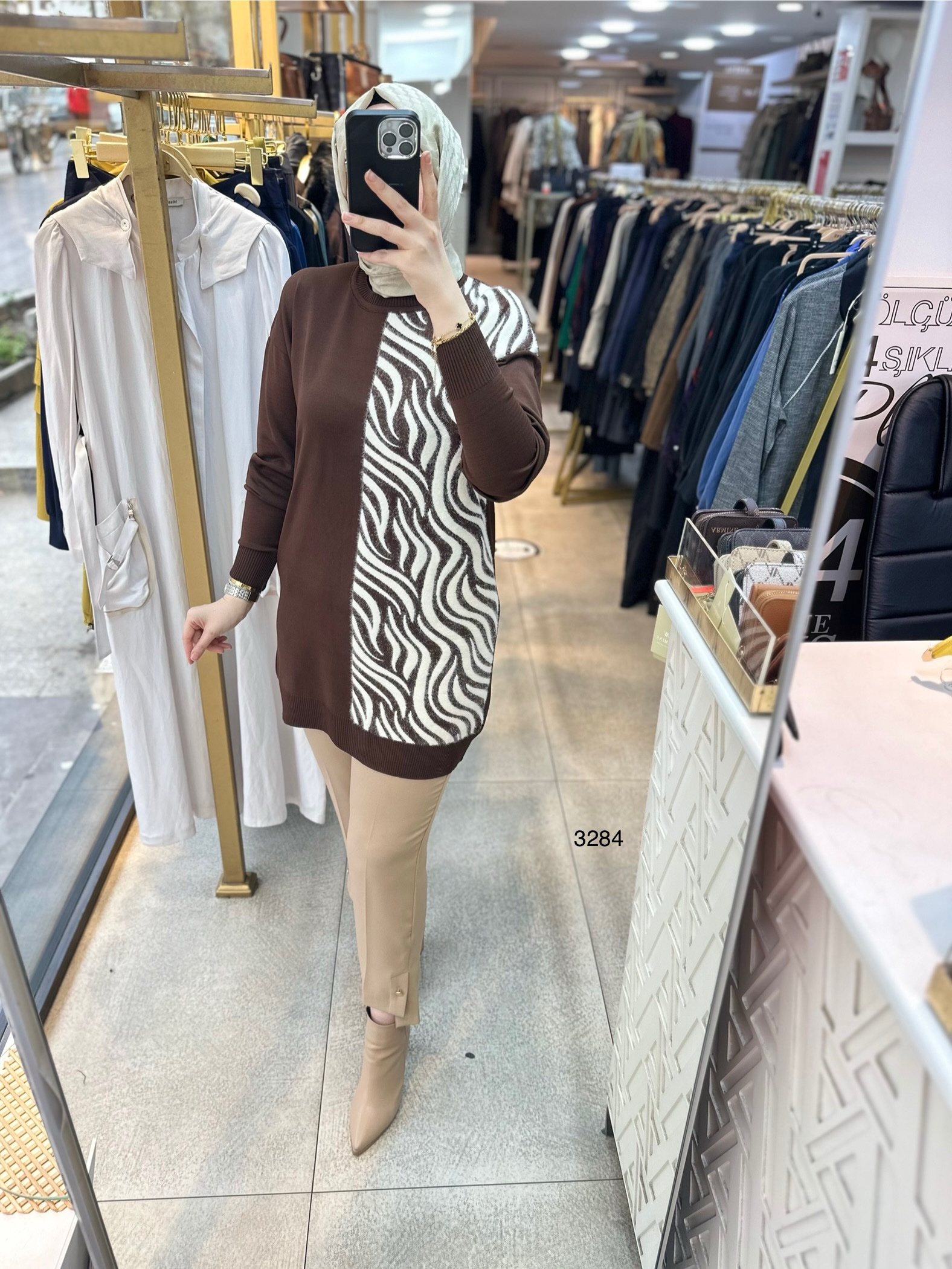 3284 Zebra Desenli Merserize Tunik - Görsel 4