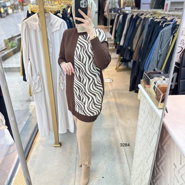 3284 Zebra Desenli Merserize Tunik - Görsel 5