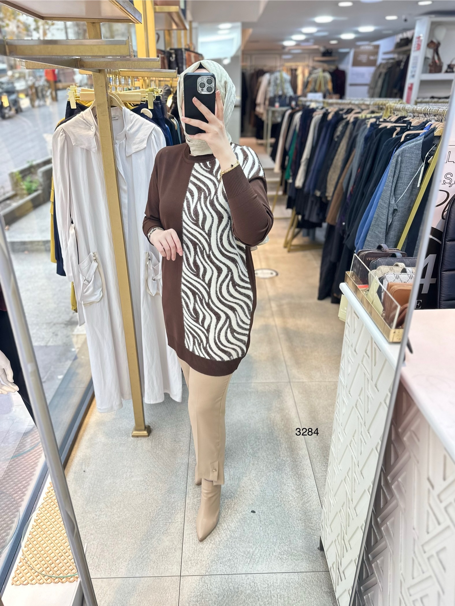 3284 Zebra Desenli Merserize Tunik - Görsel 5