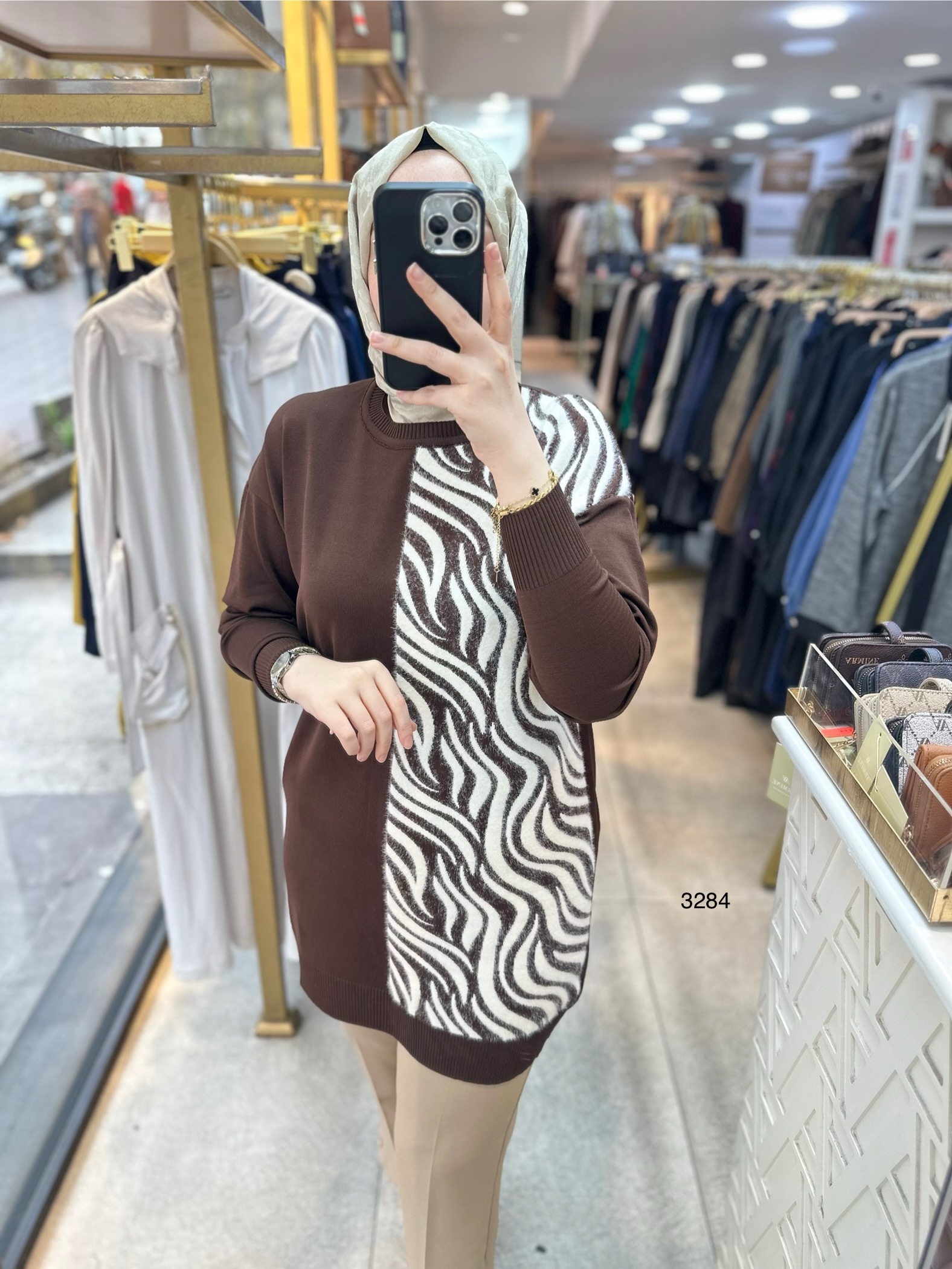 3284 Zebra Desenli Merserize Tunik - Görsel 6