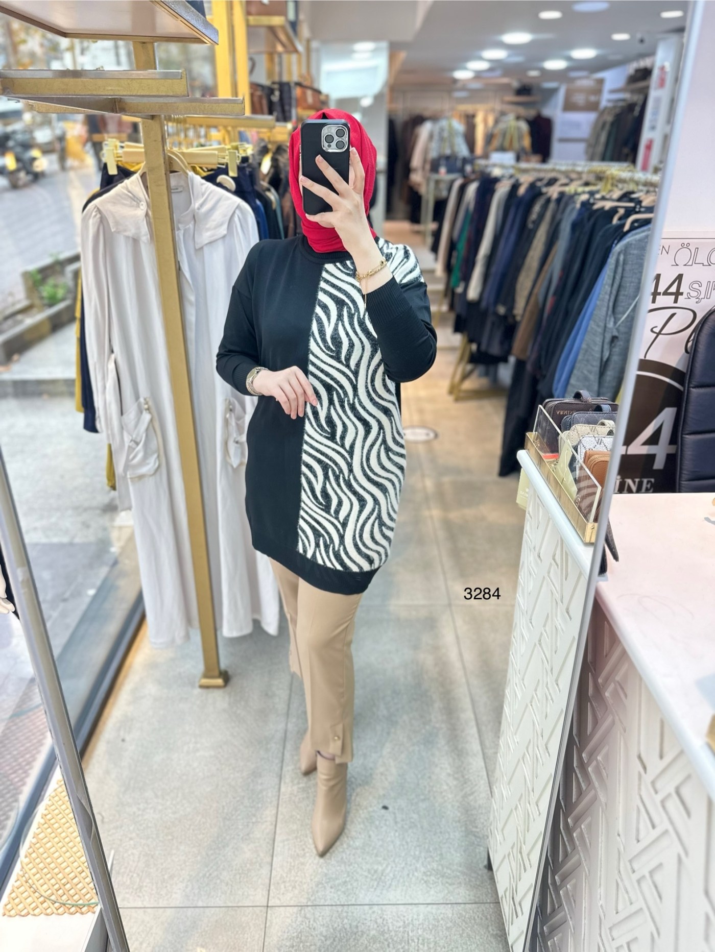 3284 Zebra Desenli Merserize Tunik
