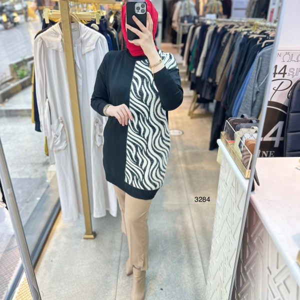 3284 Zebra Desenli Merserize Tunik - Görsel 7