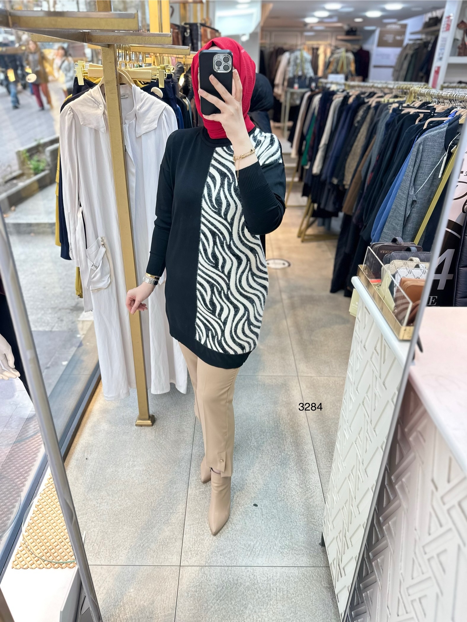 3284 Zebra Desenli Merserize Tunik - Görsel 8