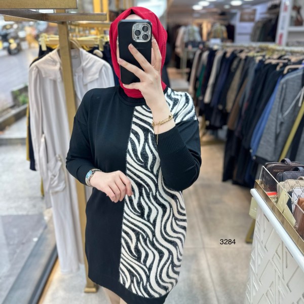 3284 Zebra Desenli Merserize Tunik - Görsel 9