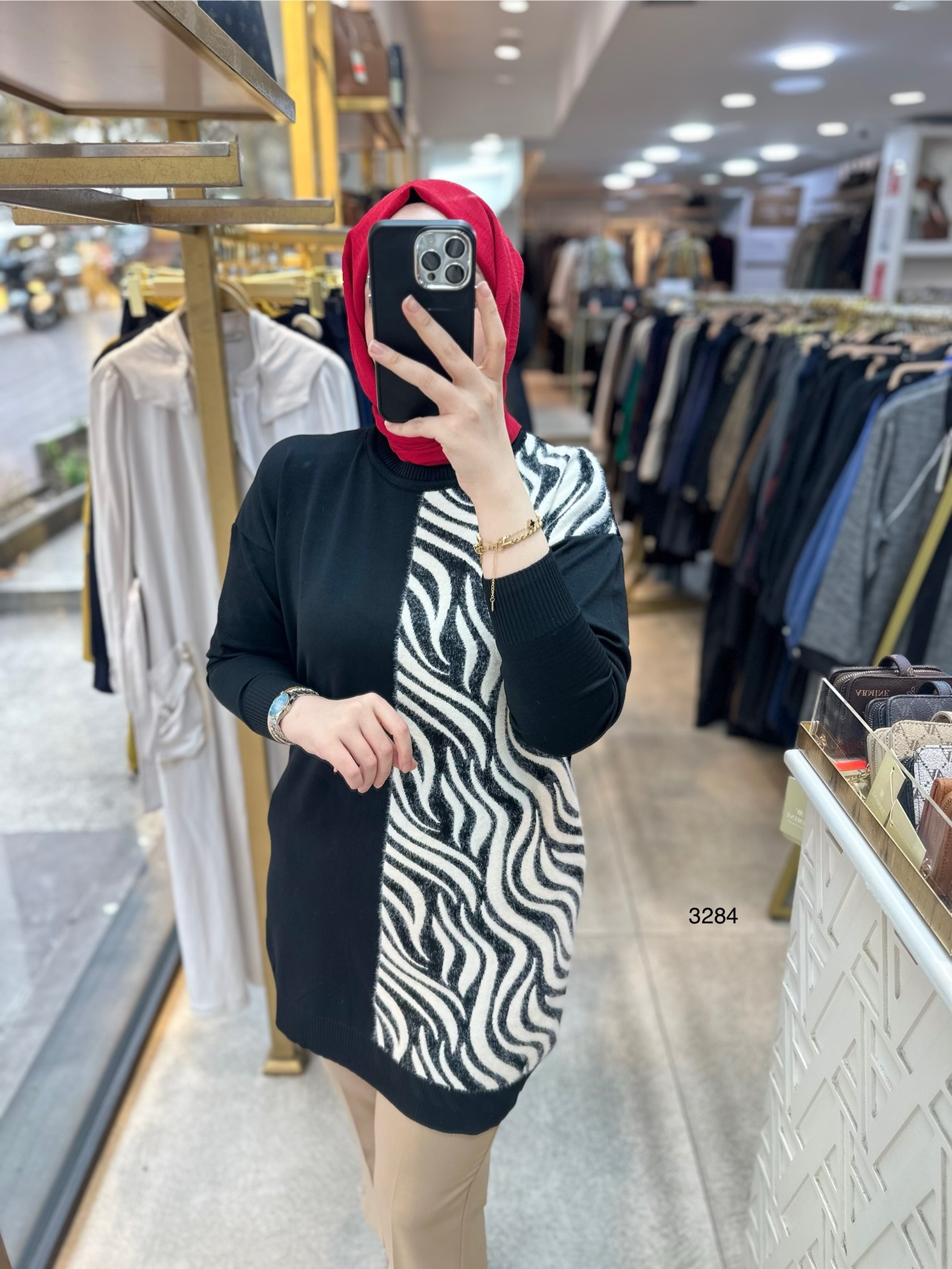 3284 Zebra Desenli Merserize Tunik - Görsel 9