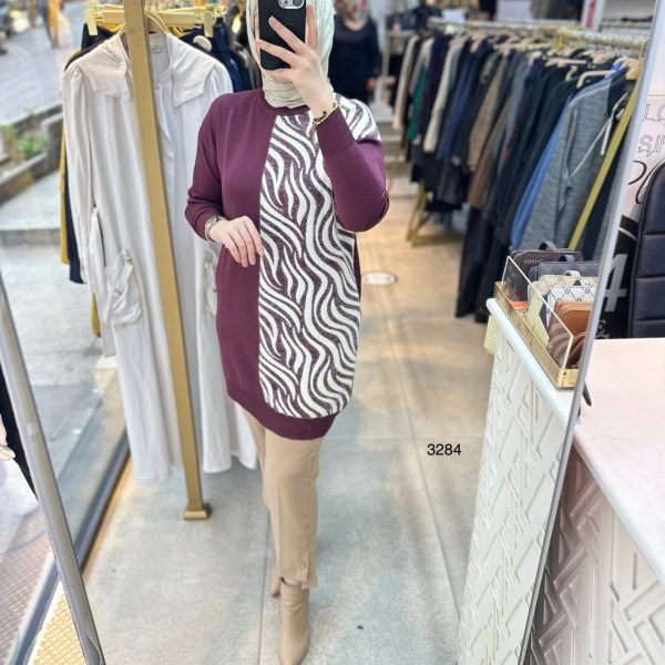 3284 Zebra Desenli Merserize Tunik - Görsel 28