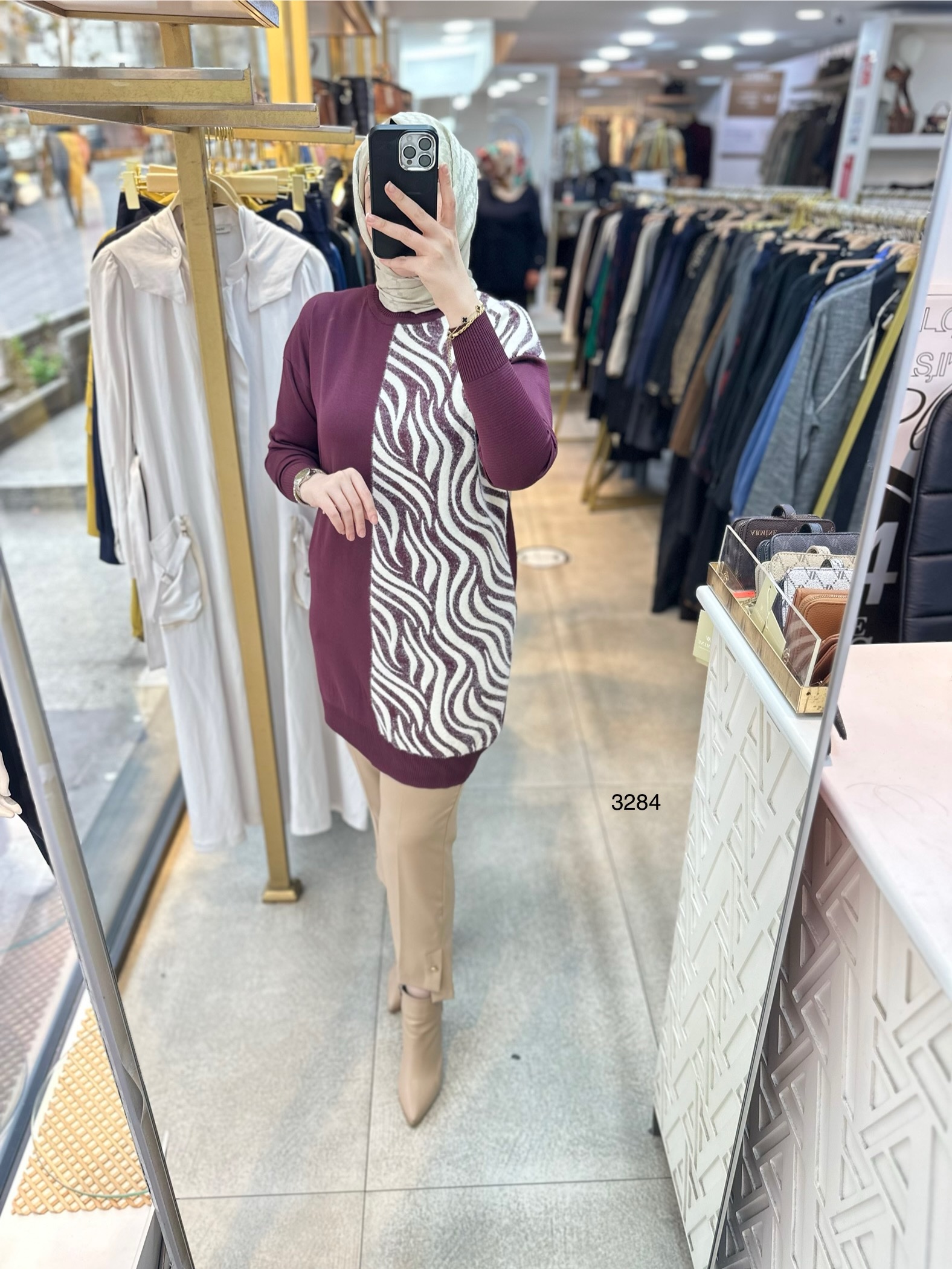 3284 Zebra Desenli Merserize Tunik - Görsel 10