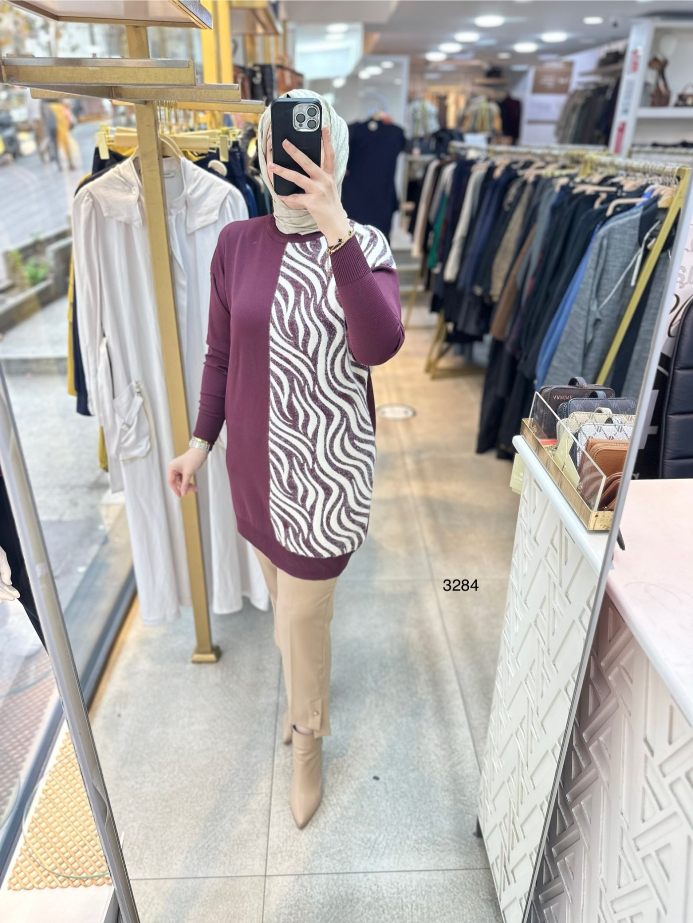 3284 Zebra Desenli Merserize Tunik