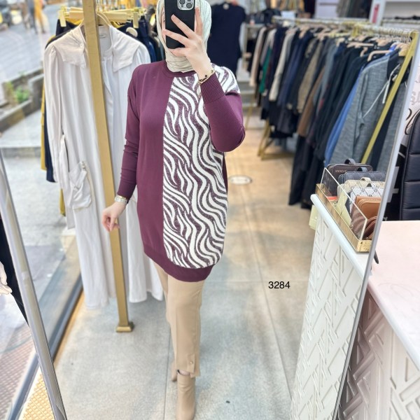 3284 Zebra Desenli Merserize Tunik - Görsel 11