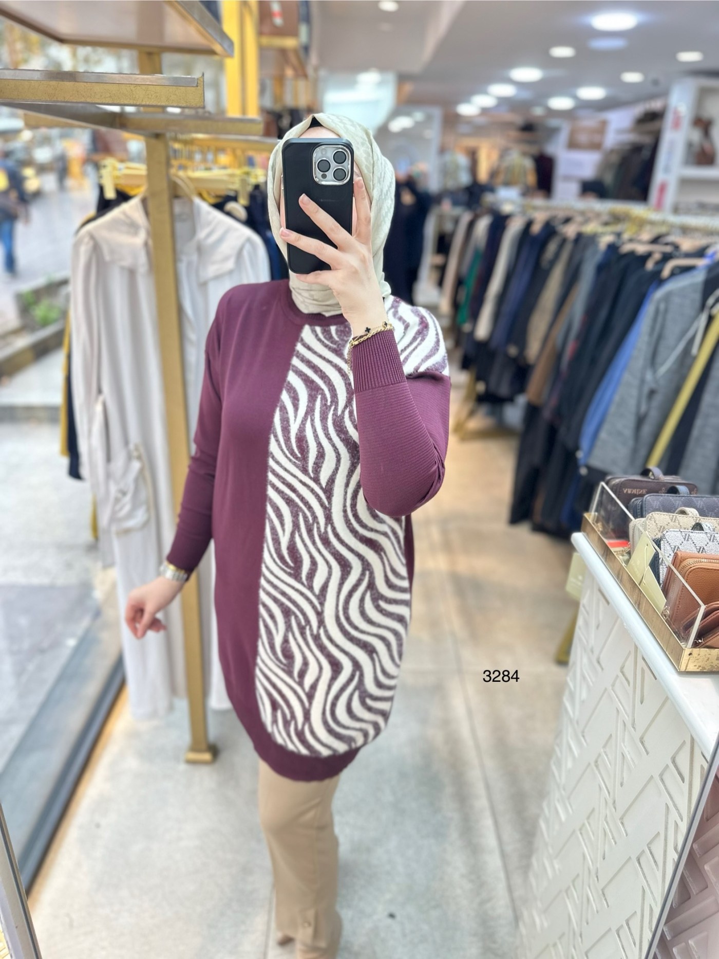 3284 Zebra Desenli Merserize Tunik