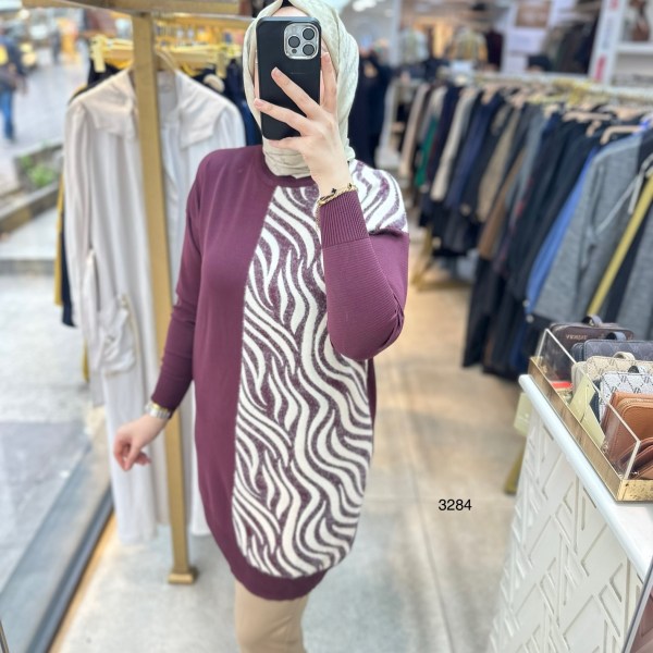3284 Zebra Desenli Merserize Tunik - Görsel 13