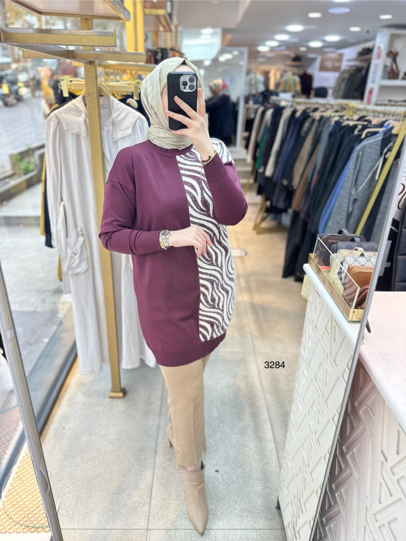 3284 Zebra Desenli Merserize Tunik