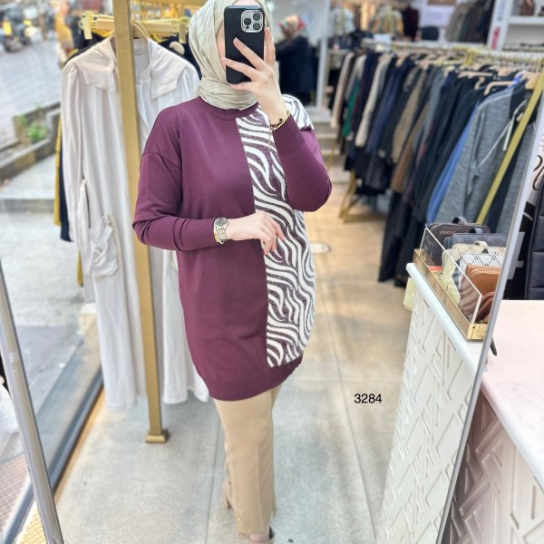3284 Zebra Desenli Merserize Tunik - Görsel 12