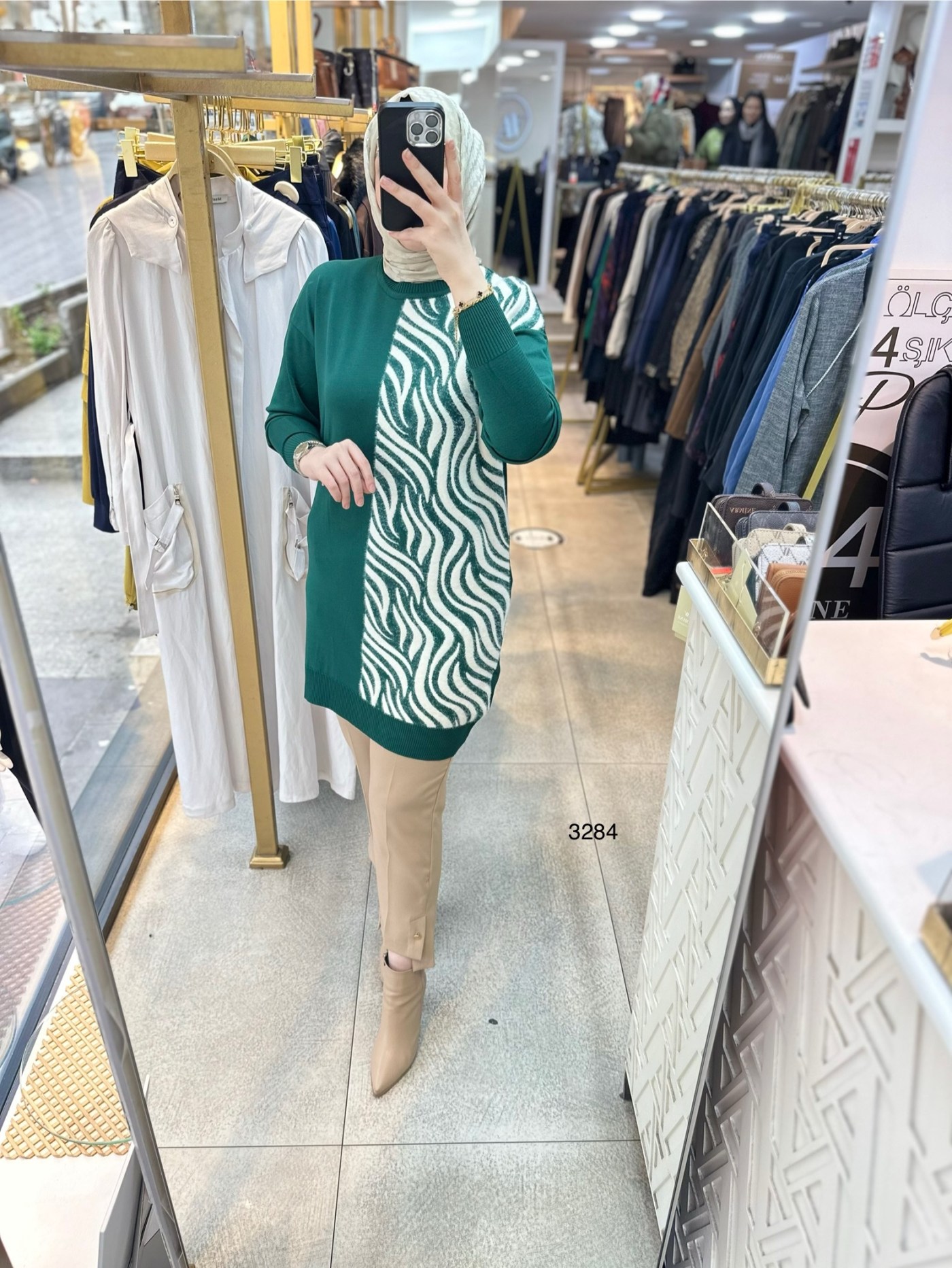 3284 Zebra Desenli Merserize Tunik