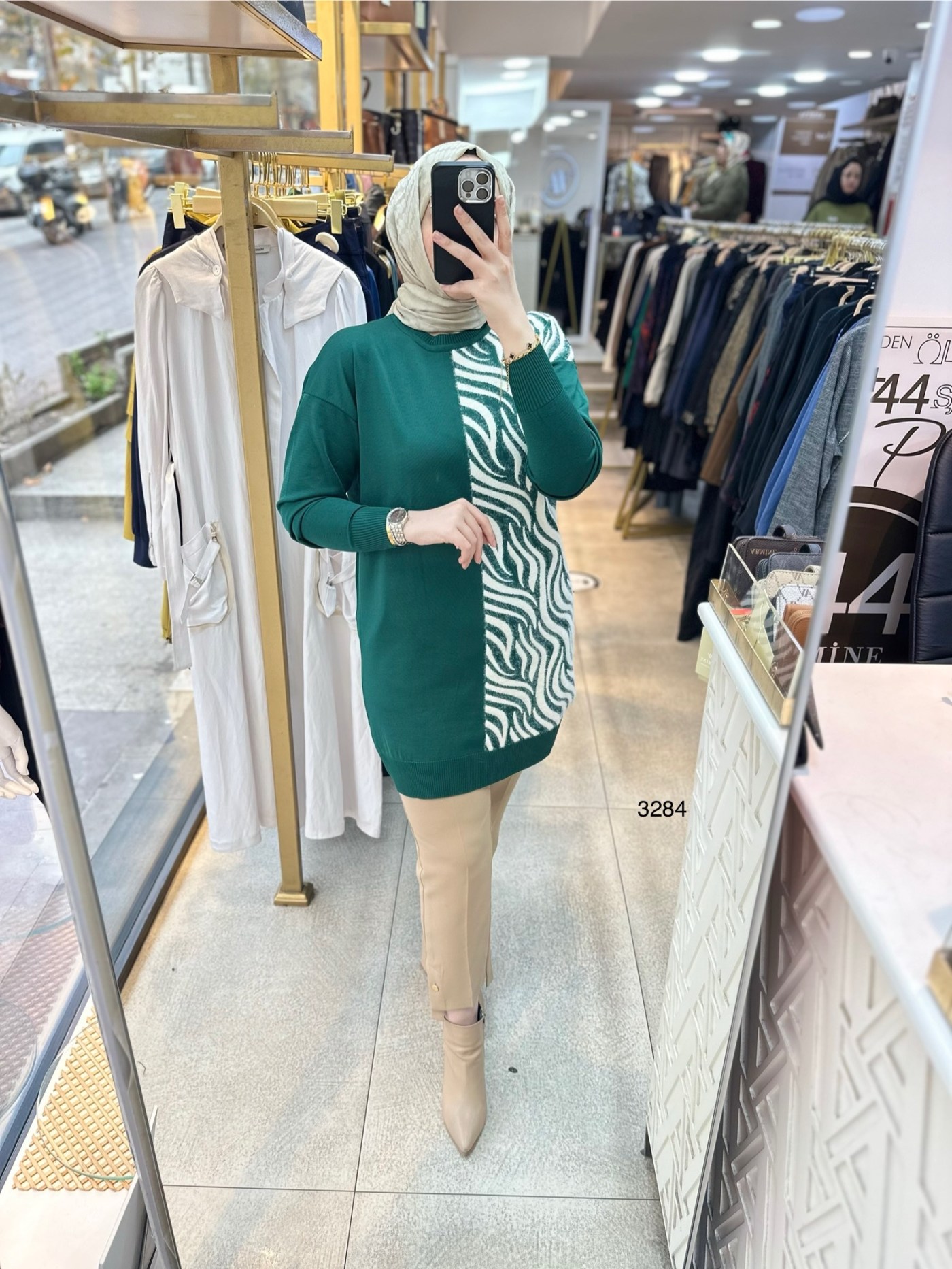 3284 Zebra Desenli Merserize Tunik