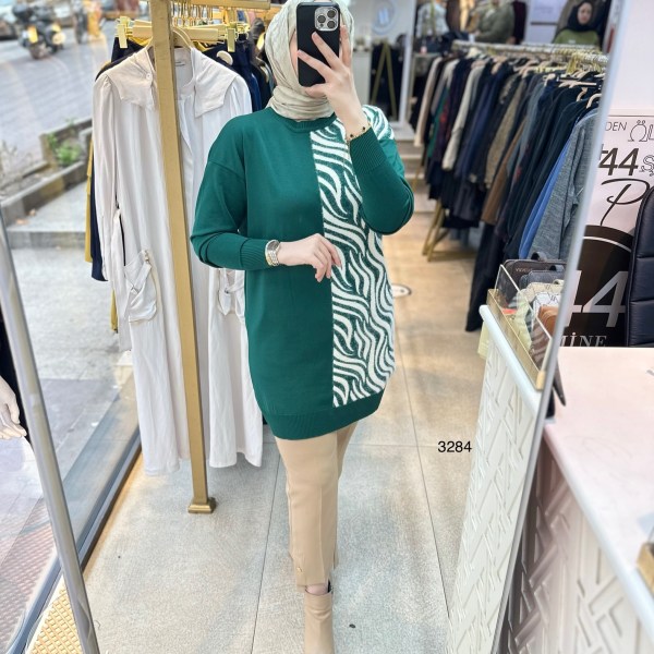3284 Zebra Desenli Merserize Tunik - Görsel 15