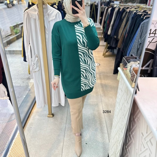 3284 Zebra Desenli Merserize Tunik - Görsel 16