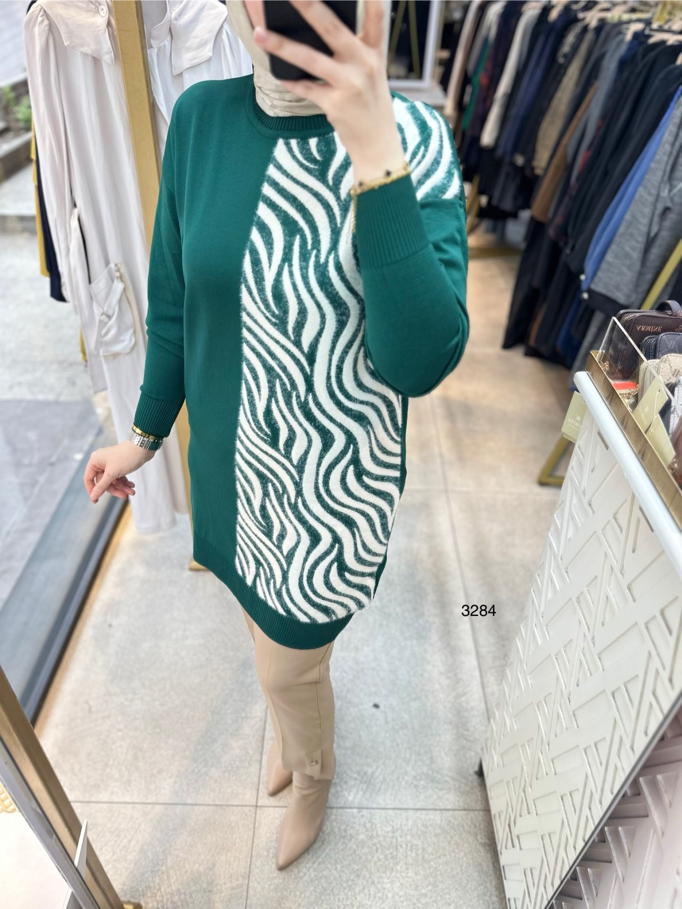 3284 Zebra Desenli Merserize Tunik