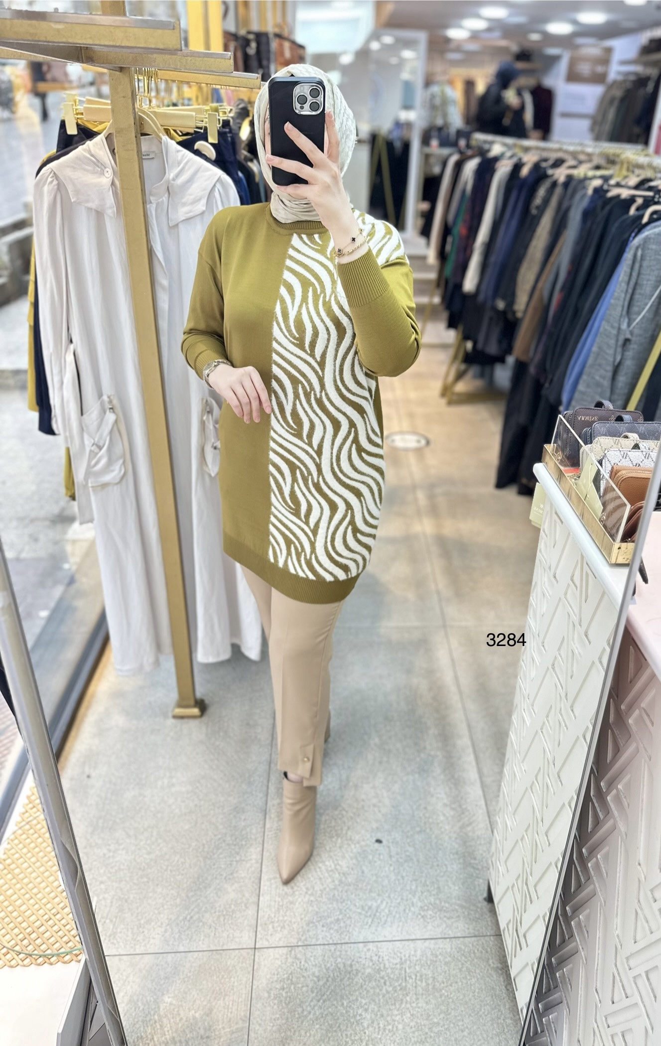 3284 Zebra Desenli Merserize Tunik