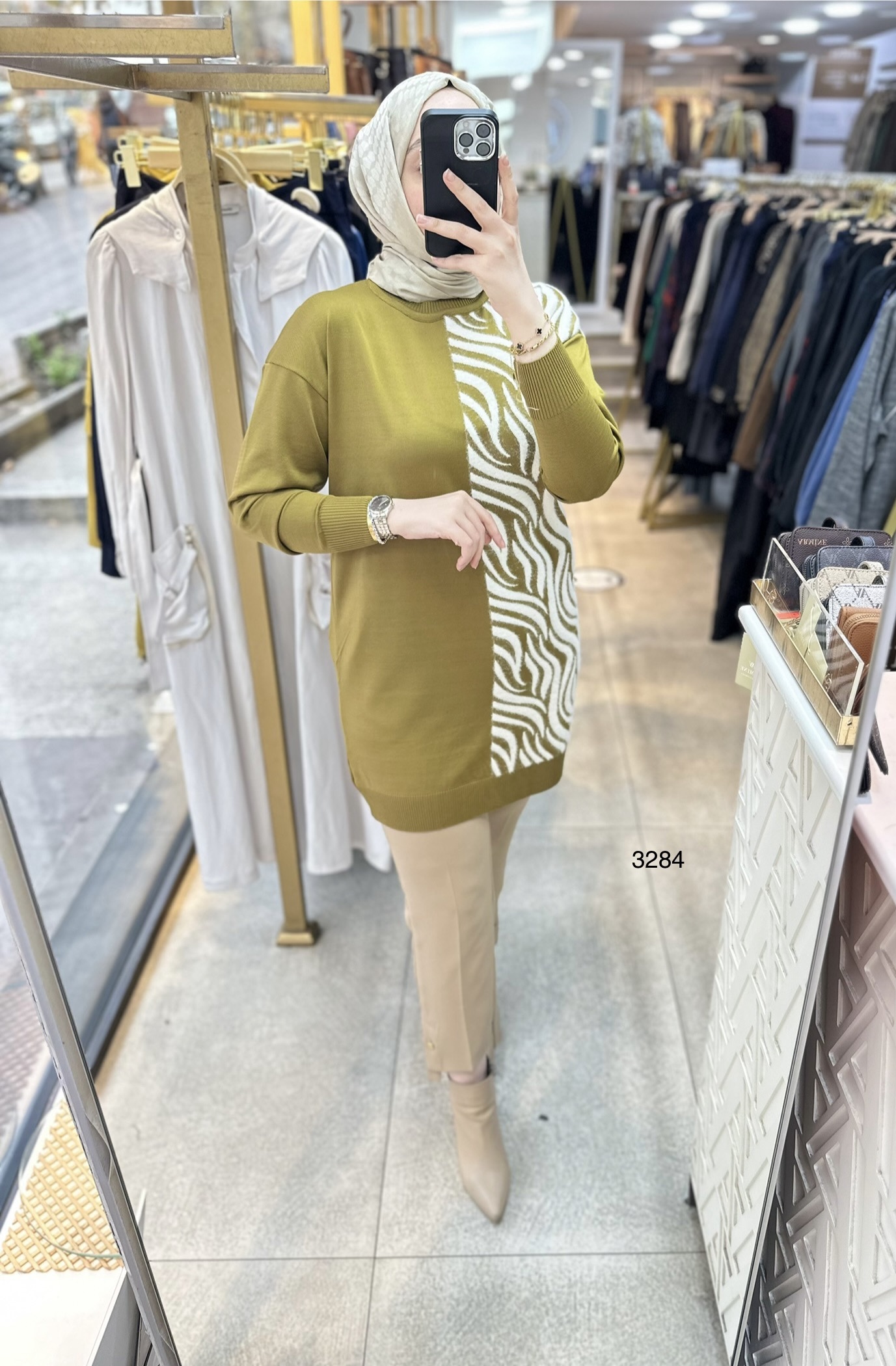 3284 Zebra Desenli Merserize Tunik