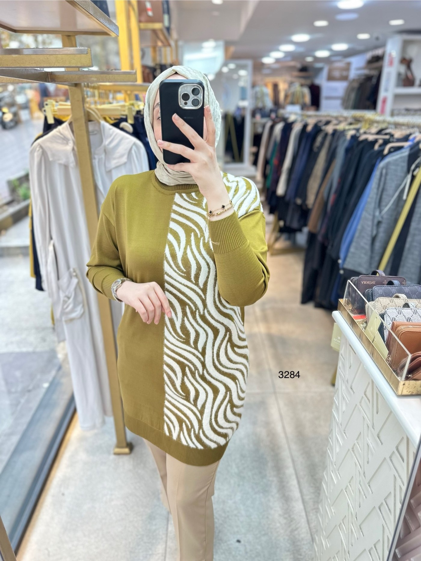 3284 Zebra Desenli Merserize Tunik