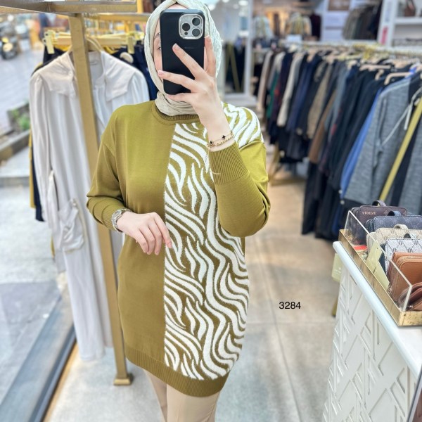 3284 Zebra Desenli Merserize Tunik - Görsel 21