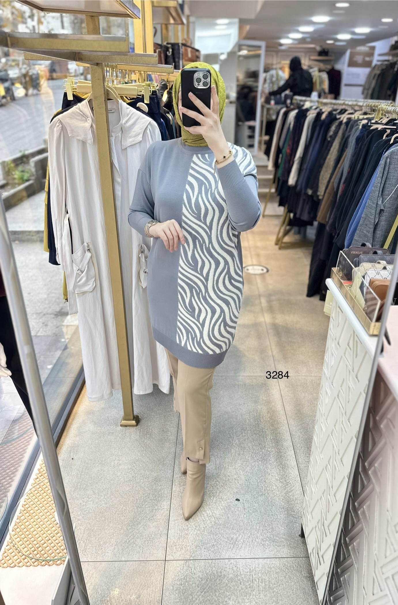 3284 Zebra Desenli Merserize Tunik