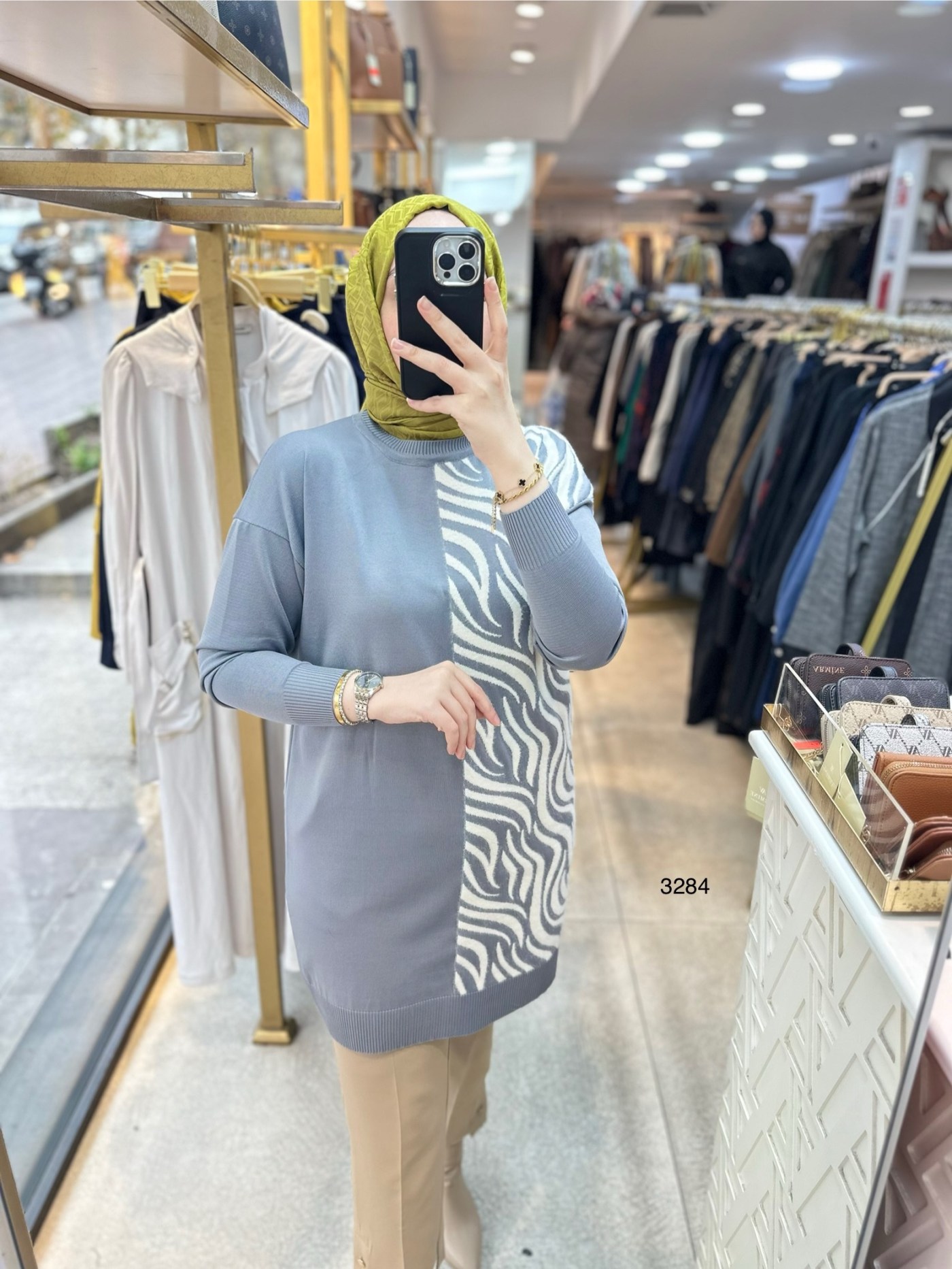 3284 Zebra Desenli Merserize Tunik
