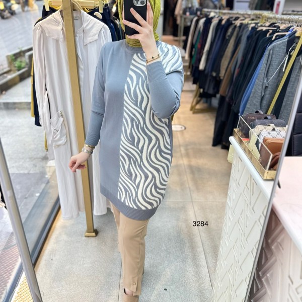 3284 Zebra Desenli Merserize Tunik - Görsel 24