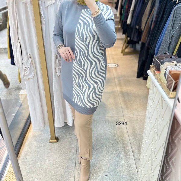 3284 Zebra Desenli Merserize Tunik - Görsel 25