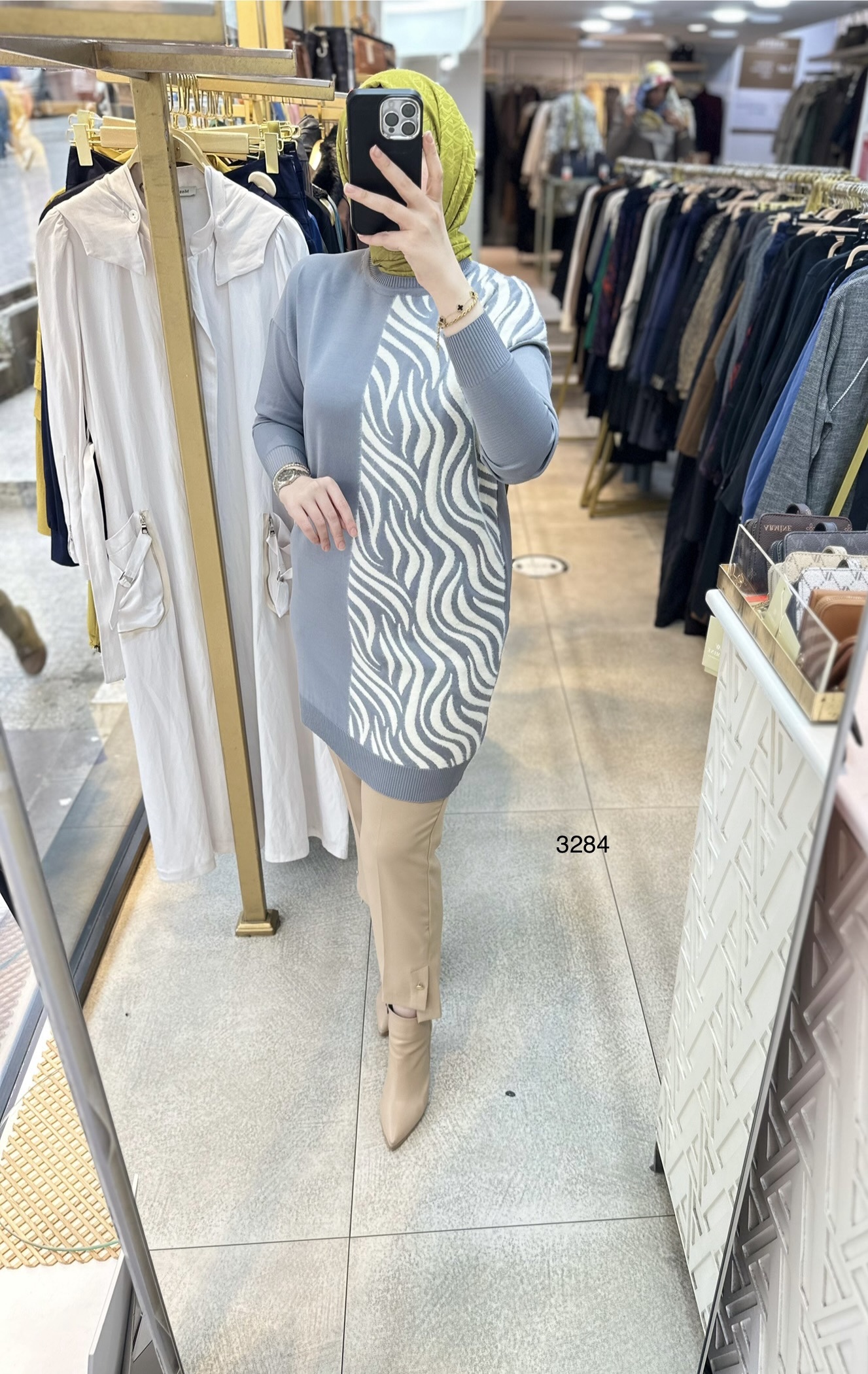 3284 Zebra Desenli Merserize Tunik