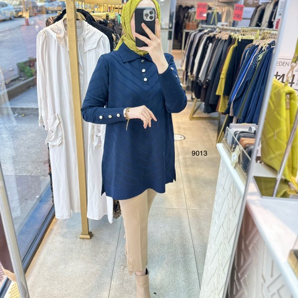 9013 Düğme Detaylı Merserize Triko - Görsel 1