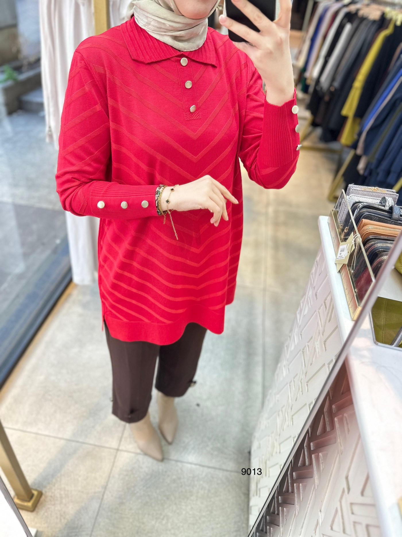 9013 Düğme Detaylı Merserize Triko