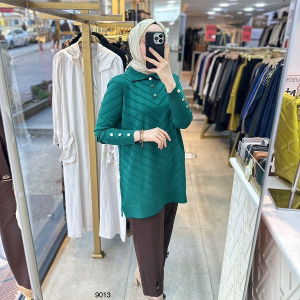 9013 Düğme Detaylı Merserize Triko - Görsel 11