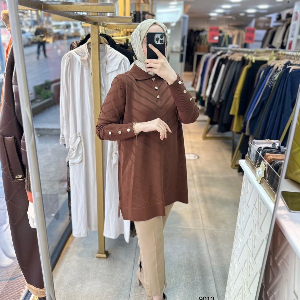 9013 Düğme Detaylı Merserize Triko - Görsel 8