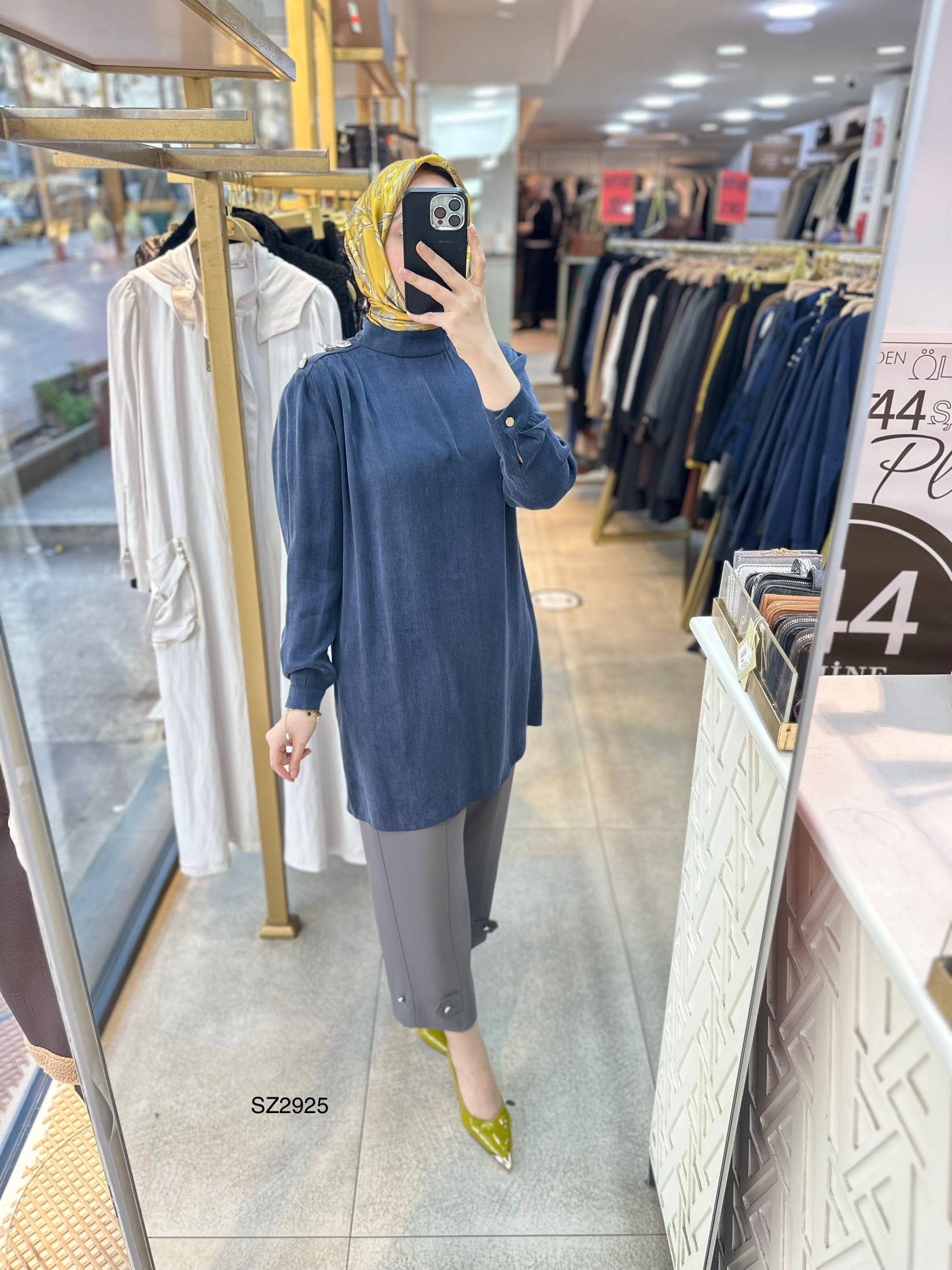 SZ2925 Selma Zaferoğlu Düğme Detaylı İpek Kupra Tunik - Görsel 5