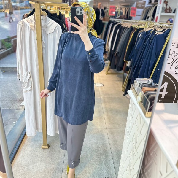 SZ2925 Selma Zaferoğlu Düğme Detaylı İpek Kupra Tunik - Görsel 2