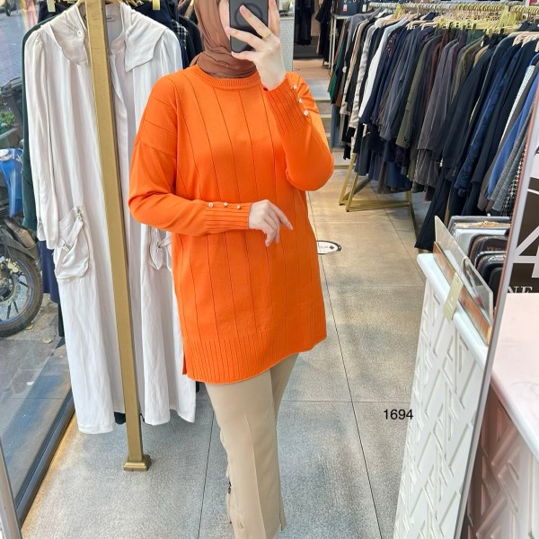 1694 Düz Şerit Detaylı Merserize Tunik - Görsel 13