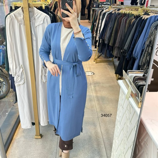 34057 Kol Kısmı Düğmeli Kemerli Hırka - Görsel 16