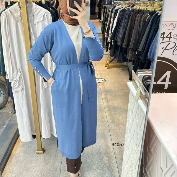 34057 Kol Kısmı Düğmeli Kemerli Hırka - Görsel 9