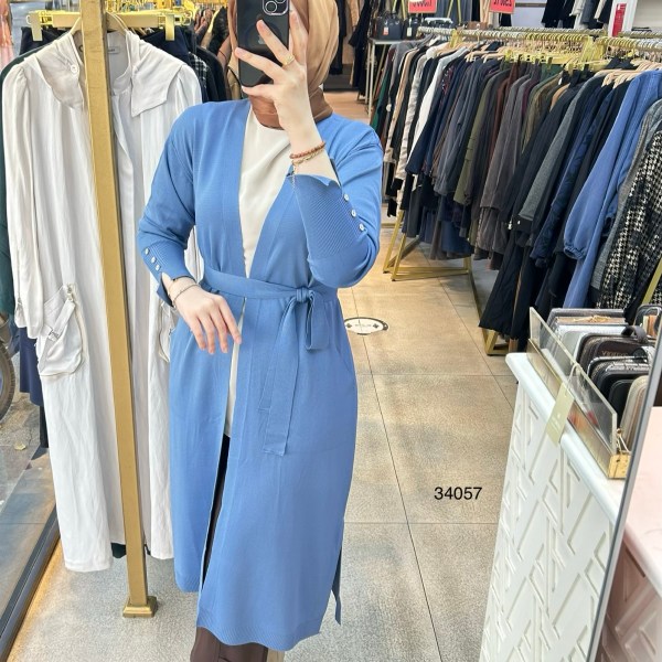 34057 Kol Kısmı Düğmeli Kemerli Hırka - Görsel 11