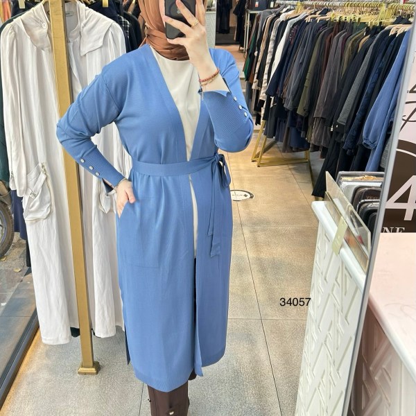 34057 Kol Kısmı Düğmeli Kemerli Hırka - Görsel 17